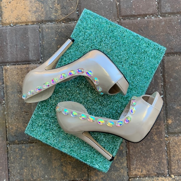 Champagne Rhinestones Dressy Towering Heel Pump - Picture 8 of 9